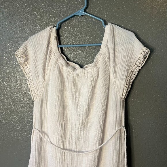 Michael Stars White Gauze & Crochet Lace Trim Dress/Tunic - Size Large - Picture 5 of 6